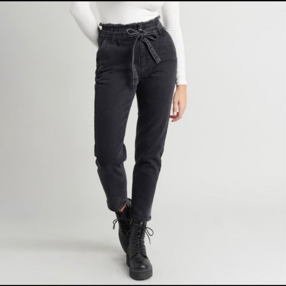 Garage Paperbag Waist Jeans, Size: 01, Black
